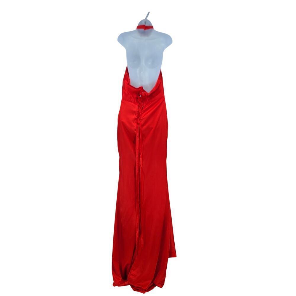 Satin Red halter pleated Elegant Maxi Gown Prom Sz 16W Formal Valentine's - Picture 5 of 13